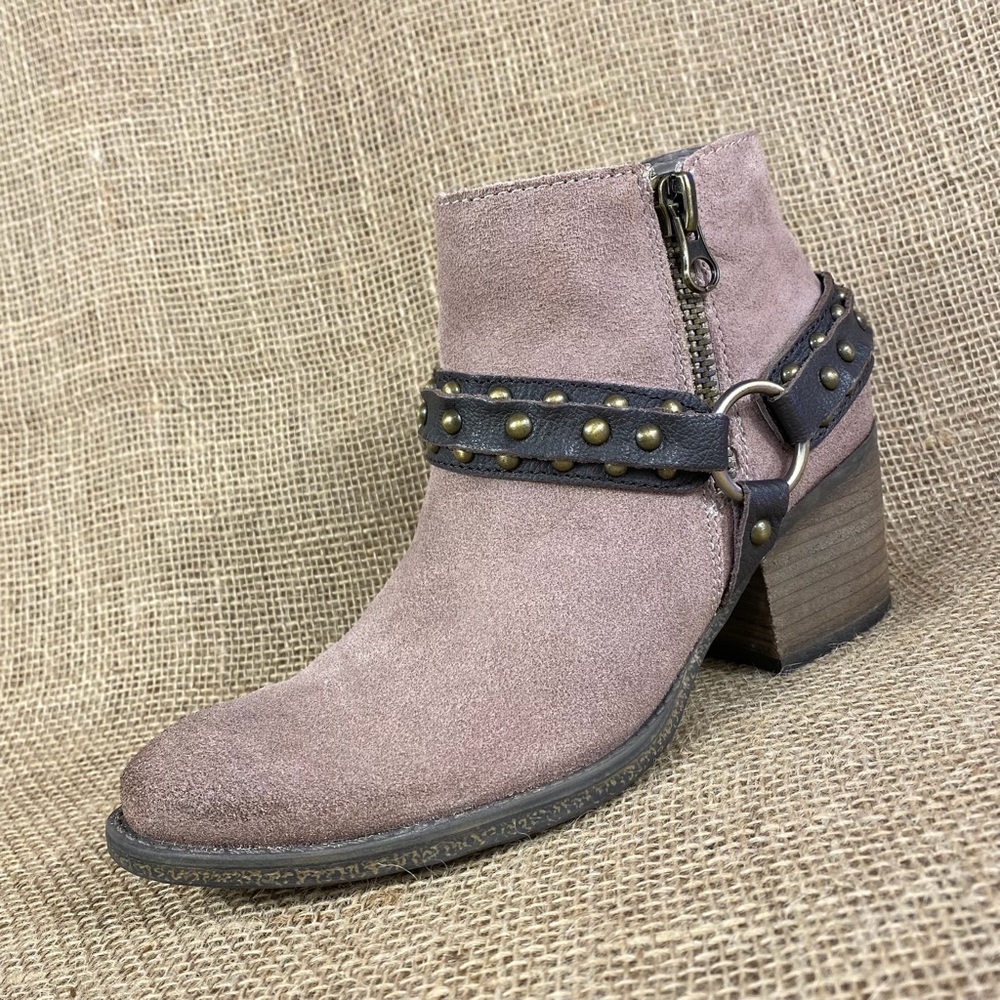 women’s ankle boots booties harness zip up leather suede size 7